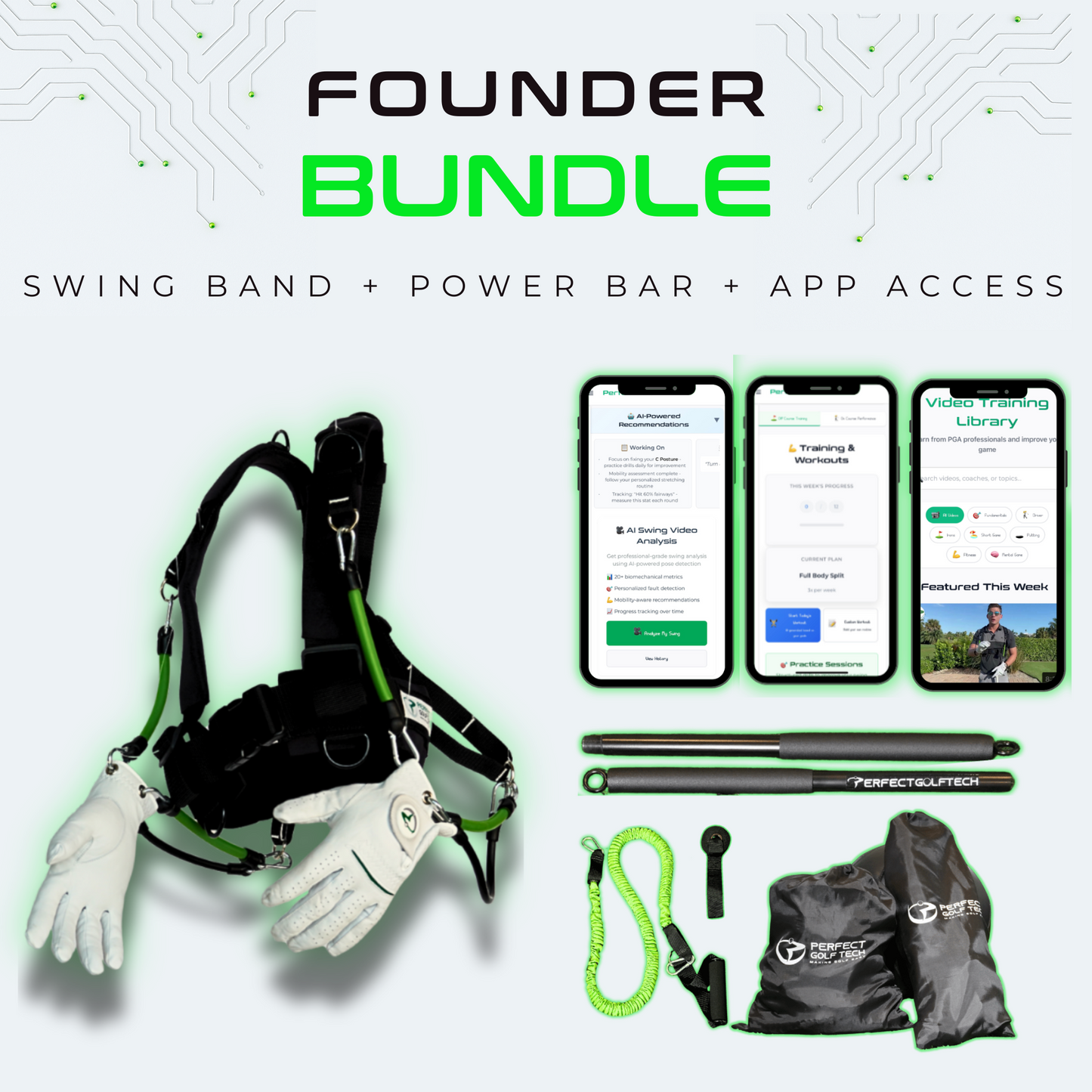 The Founder Bundle — Swing Band + Training Bar + Training Gloves + AI Training App